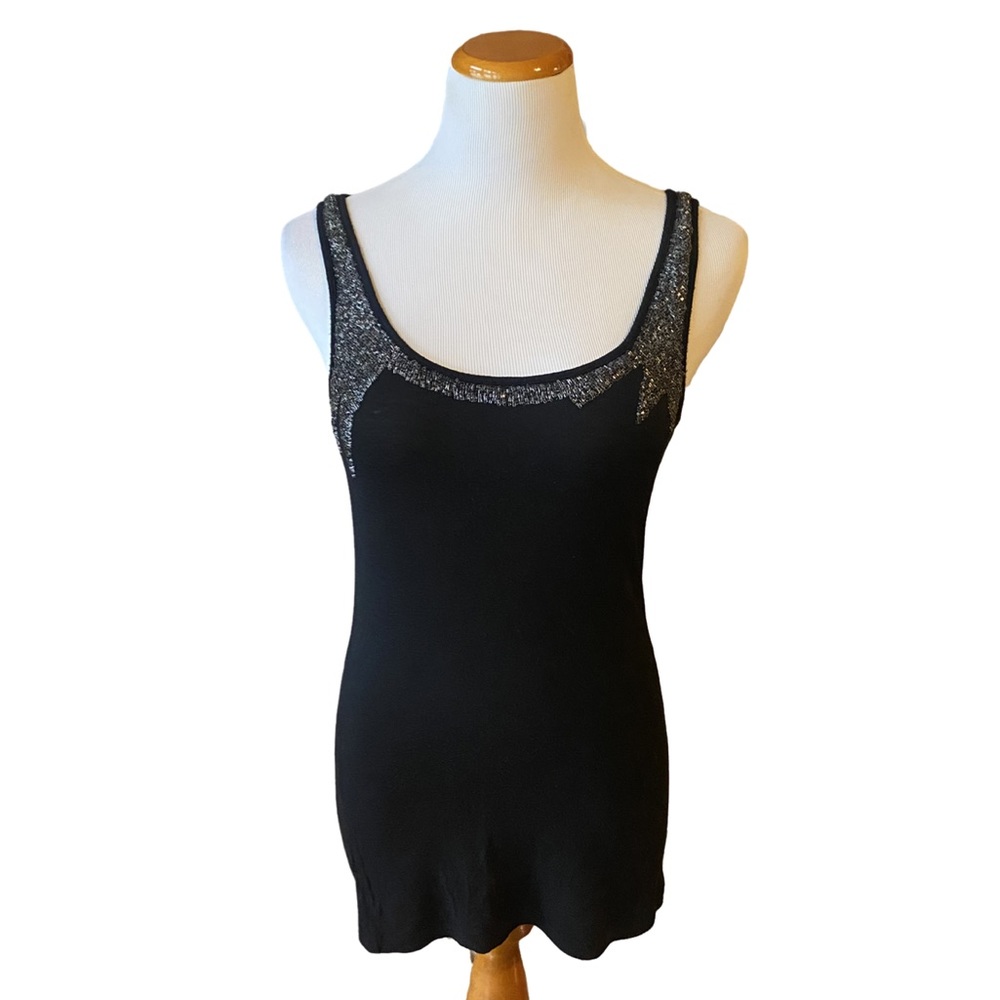 Black Sequined Fashion Sleeveless Blouse Size Medium